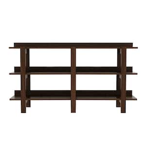 59 in. L x 33 in. H Brown Walnut Rectangle Wood Console Table with 3-Tier Open Shelf for Living Room