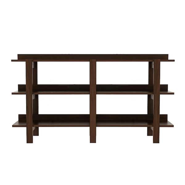 ANGELES HOME 59 in. L x 33 in. H Brown Walnut Rectangle Wood Console Table with 3-Tier Open Shelf for Living Room