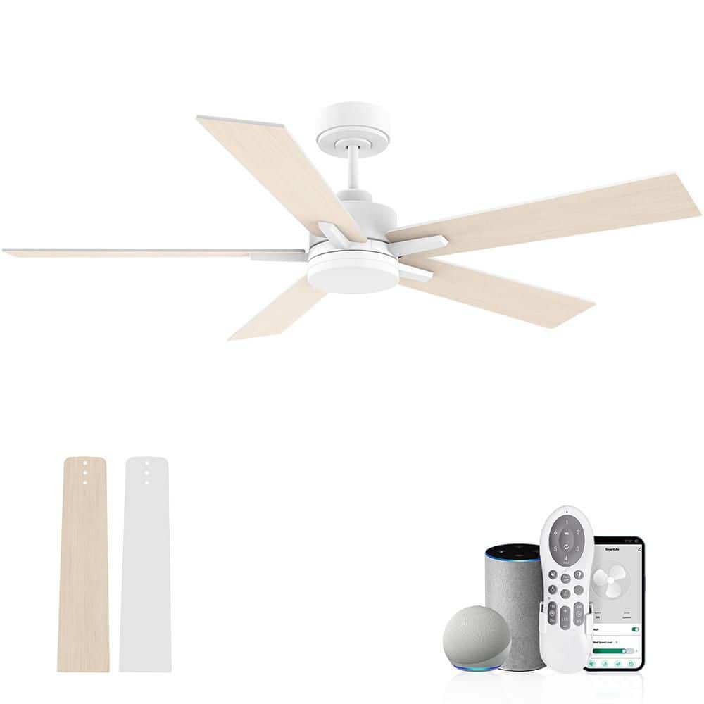 52 in. White 5 Blades Downrod Standard Ceiling Fan with Light Voice Control via/Alexa/Google/WIFI/App/DC Motor price history on PriceWatchPro