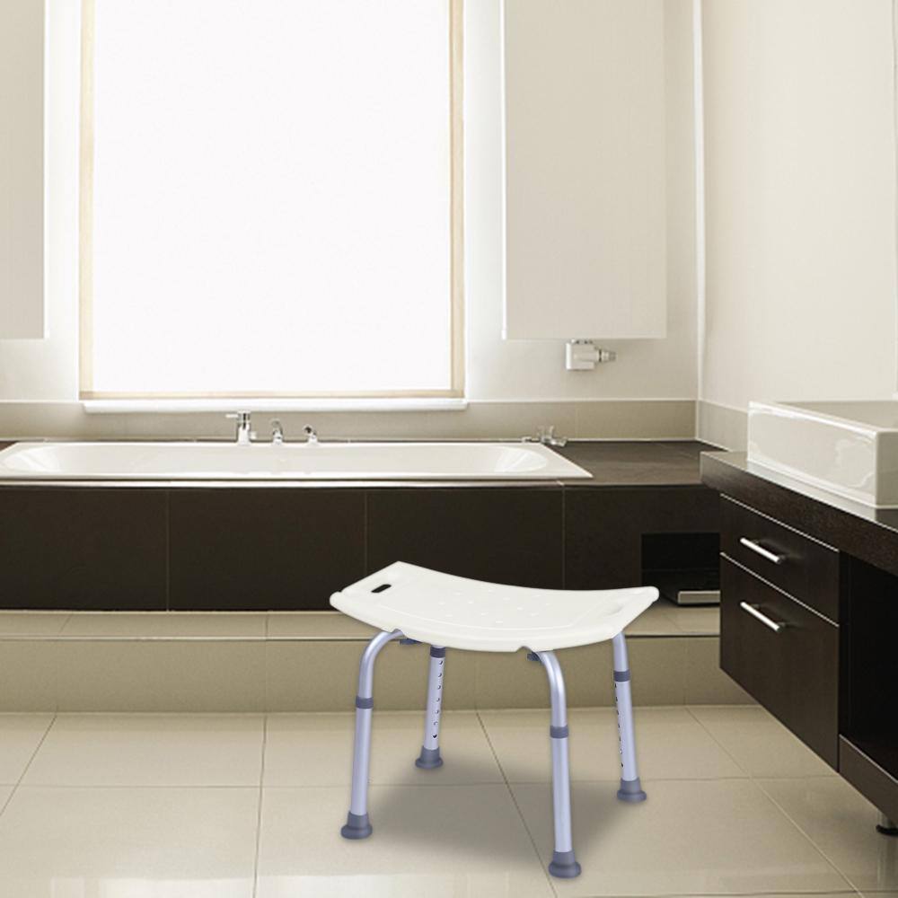 Adjustable White Plastic Shower Chair with Anti-Skid Feet