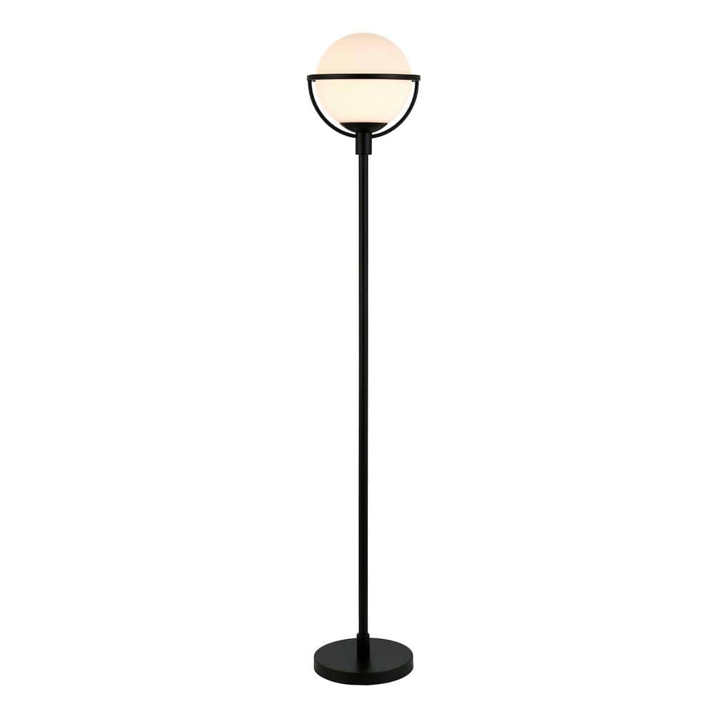 Alexa & Siri-Enabled White Glass Globe Floor Lamp with Bronze Base
