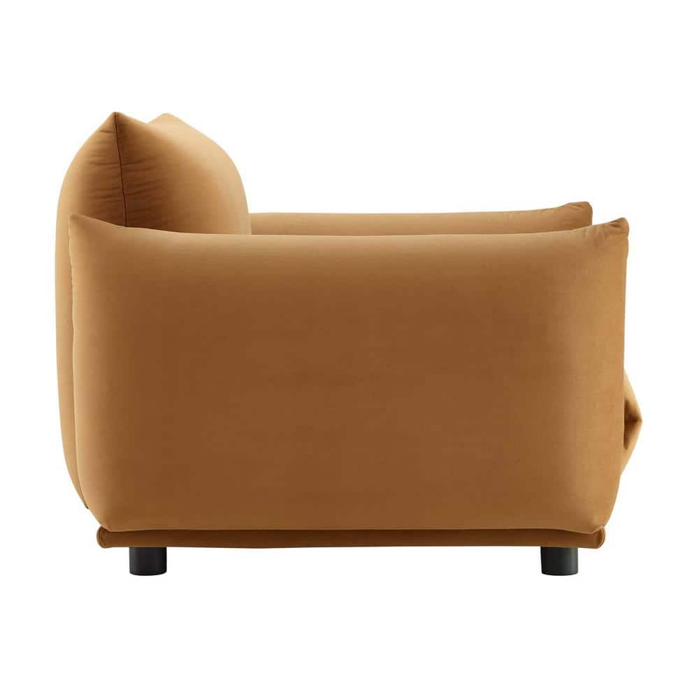 Plush Cognac Velvet Oversized Accent Chair with Manufactured Wood Base
