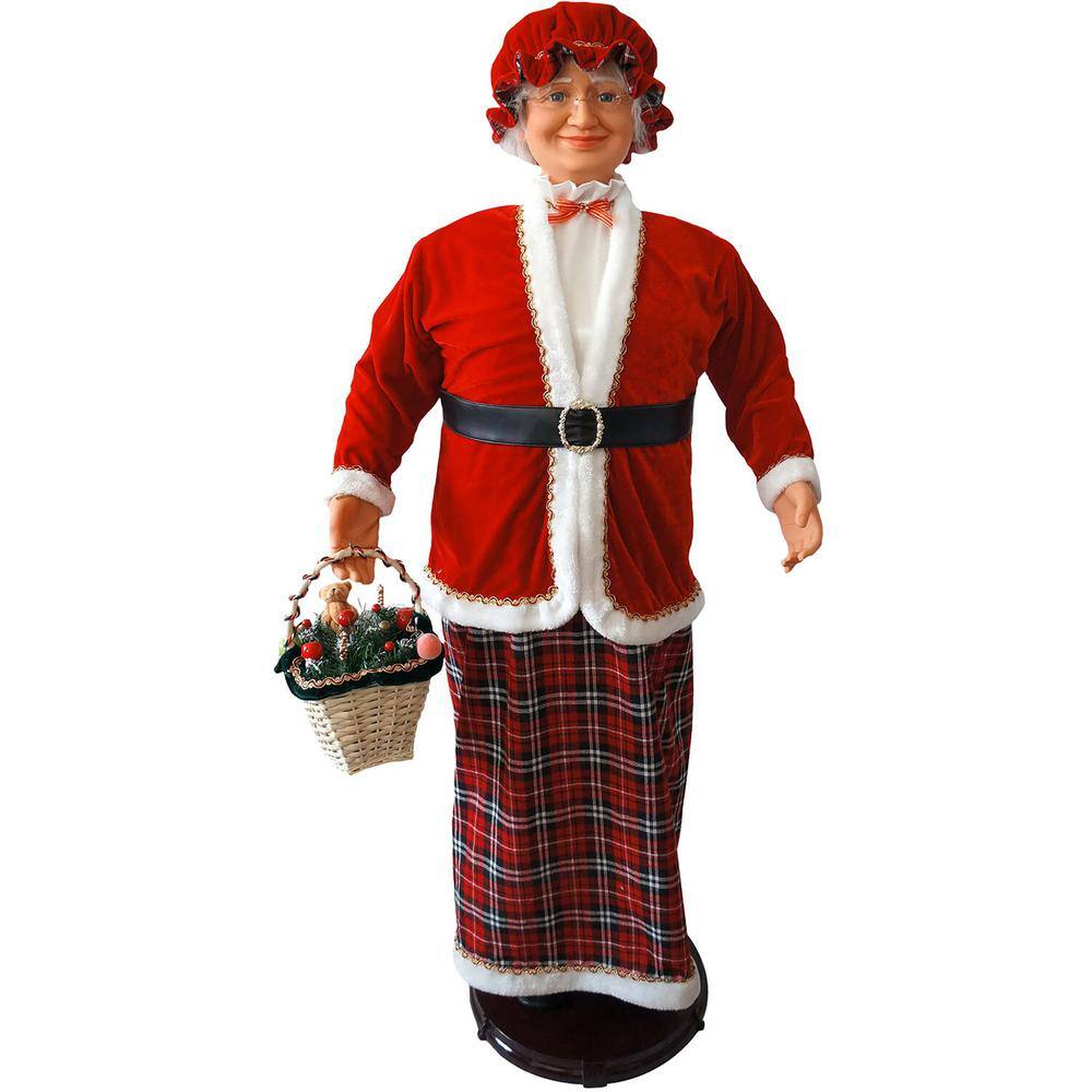 58-Inch Animated Dancing Mrs. Claus with Tartan Skirt and Gift Basket