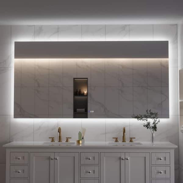 84 in. W x 42 in. H Rectangular Frameless Wall Backlit LED Bathroom Vanity Mirror in Aluminum, Dimmable, Anti-fog