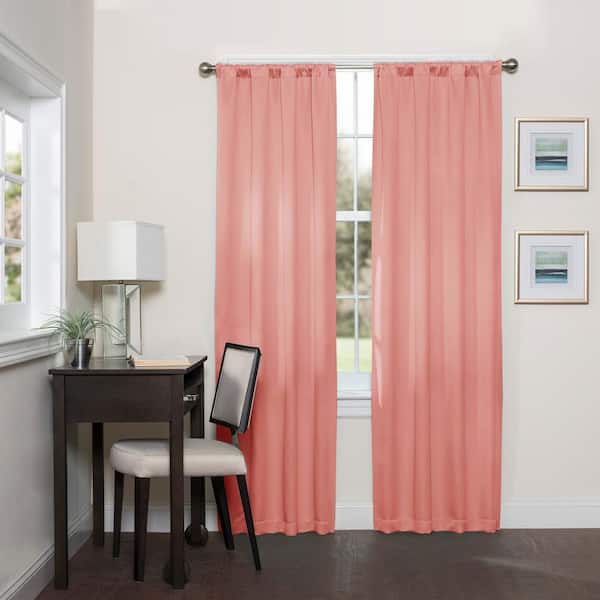 Eclipse Darrell ThermaWeave Coral Solid Polyester 37 in. W x 95 in. L Blackout Single Rod Pocket Curtain Panel
