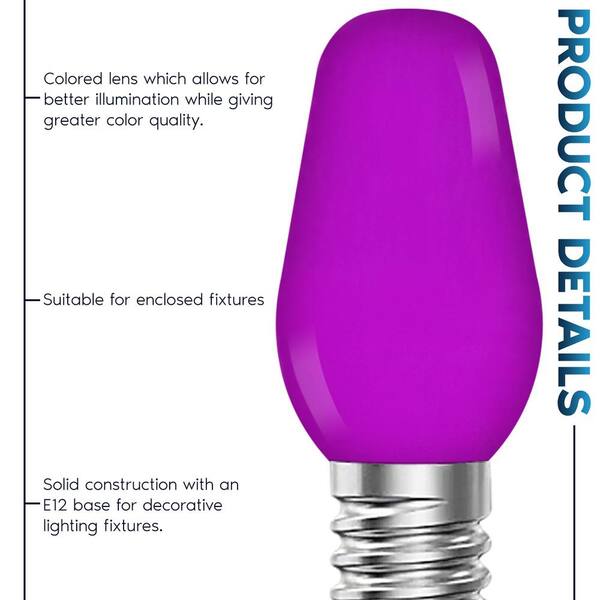 LUXRITE 0.5-Watt C7 LED Purple Replacement String Light Bulb Shatterproof  Enclosed Fixture Rated UL E12 (25-Pack) LR21751-25PK - The Home Depot