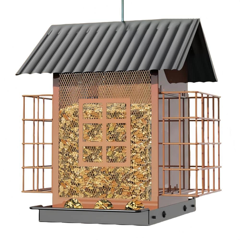 Brown Metal Large Capacity Bird Feeders with Double Suet Cage Cake for Outd