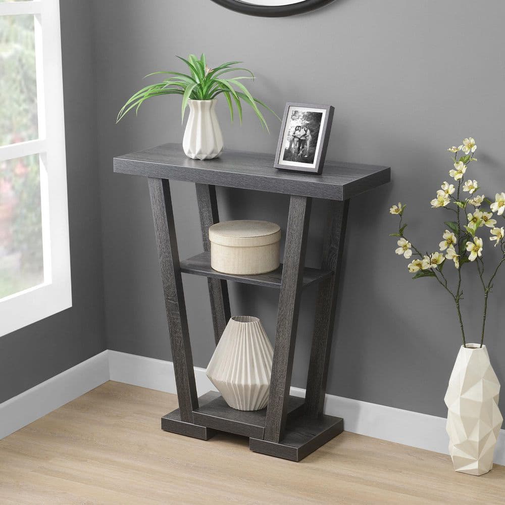 Newport Weathered Gray V-Shaped Console with Spacious Storage