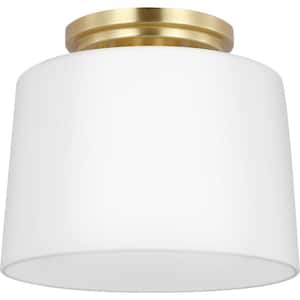Adley Collection 8.62 in. One-Light Satin Brass Etched Opal Glass New Traditional Flush Mount Light