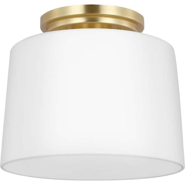 Progress Lighting Adley Collection 8.62 in. One-Light Satin Brass Etched Opal Glass New Traditional Flush Mount Light