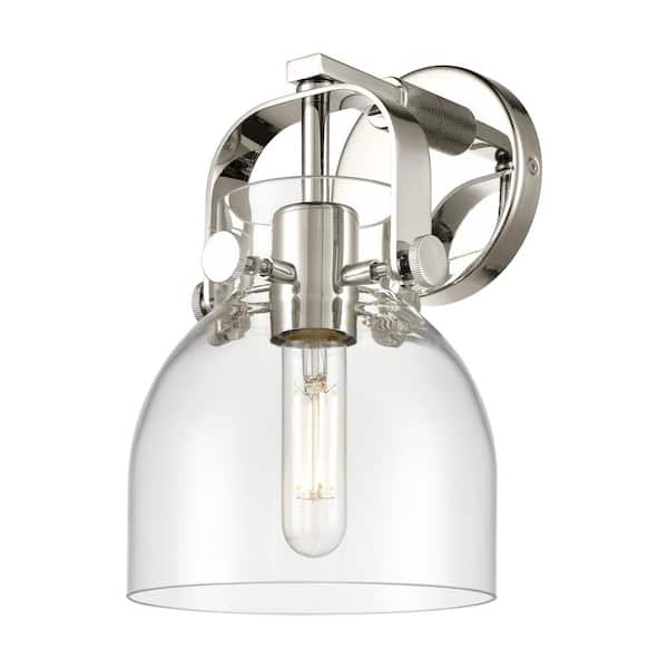 Innovations Pilaster II Bell 6.5 in. 1-Light Polished Nickel Wall Sconce with Glass Shade