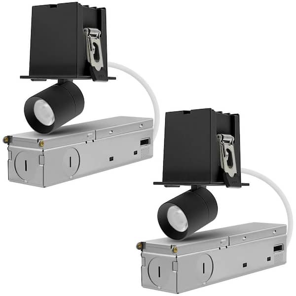 2 In. 1-Head Integrated LED Adjustable Recessed Light, 5CCT, CRI90, 3W, 200LM, 355° & 80° Tilt, Dimmable, Black, 2 Pack