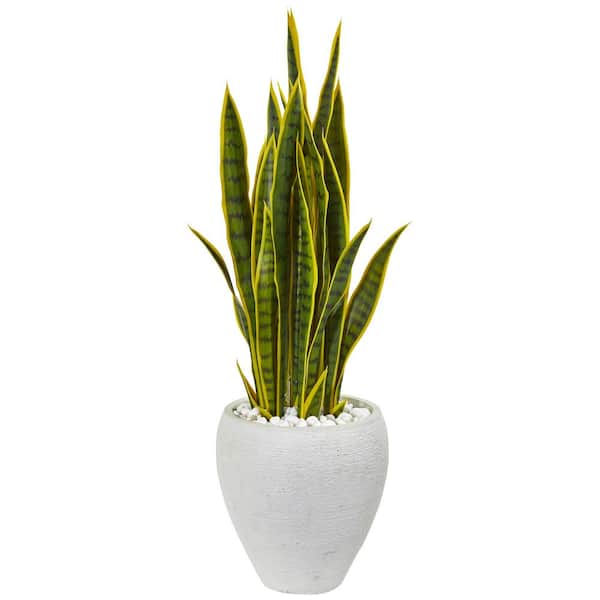Nearly Natural Indoor 33 Sansevieria Artificial Plant in White Planter