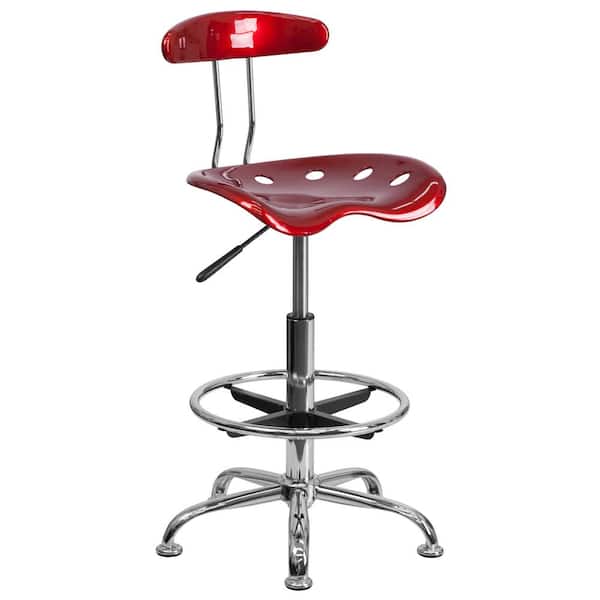 Flash Furniture Vibrant Wine Red and Chrome Drafting Stool with Tractor Seat