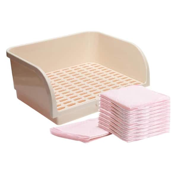 SenQWFa Cream Rabbit Litter Box with 10-Bonus Pads, Corner Toilet Box for Guinea Pigs, Chinchilla, Ferret and Small Animals