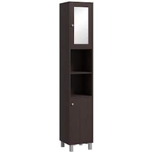 11.75 in. W x 11 in. D x 70.75 in. H Brown Linen Cabinet with Mirror and Adjustable Shelves in Brown