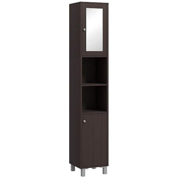 COWLOWN 11.75 in. W x 11 in. D x 70.75 in. H Brown Linen Cabinet with Mirror and Adjustable Shelves in Brown