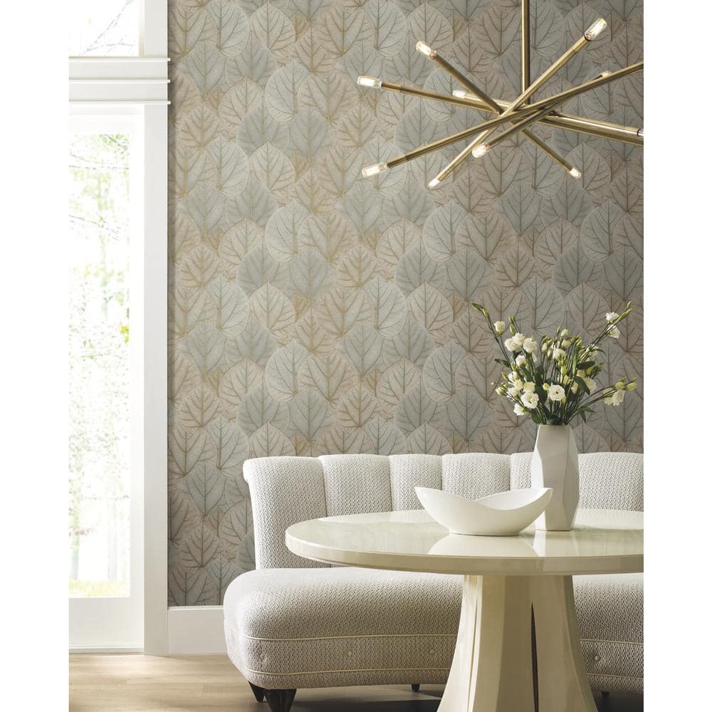 Warm Taupe Leaf Concerto Peel and Stick Wallpaper