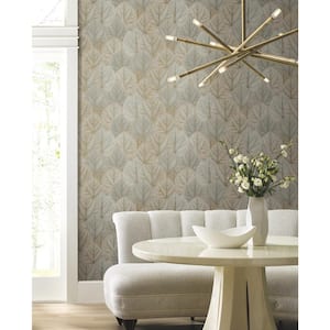 Warm Taupe Leaf Concerto Non Woven Preium Peel and Stick Wallpaper Approximate 45 sq. ft.