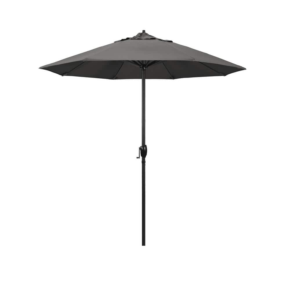 California Umbrella 7.5 ft. Black Aluminum Market Patio Umbrella Auto Tilt in Charcoal Sunbrella