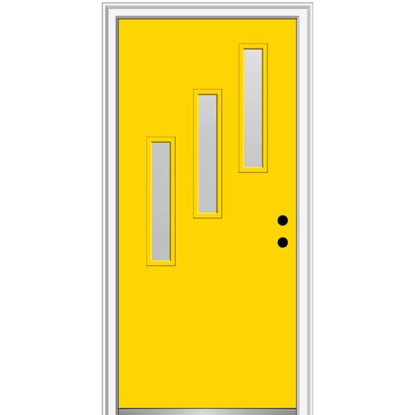 MMI Door 30 in. x 80 in. Davina Left-Hand Inswing 3-Lite Frosted Glass Painted Fiberglass Smooth Prehung Front Door