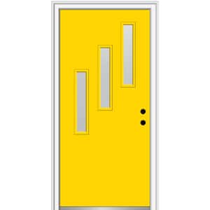 36 in. x 80 in. Davina Left-Hand Inswing 3-Lite Frosted Glass Painted Fiberglass Smooth Prehung Front Door