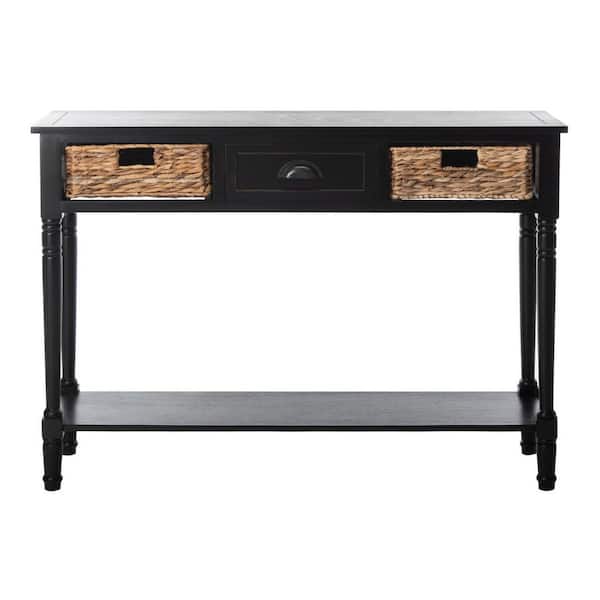SAFAVIEH Christa 45 in. 3-Drawer Rustic Black Wood Console Table