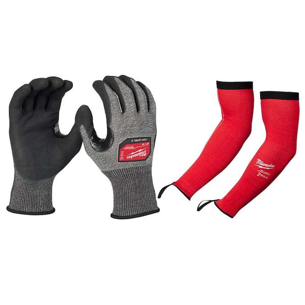 Milwaukee Medium HIGH DEX NITRILE CUT 3 GLOVES with 18 in. Red 4-Way Stretch Cut 3 Resistant Protective Arm Sleeves
