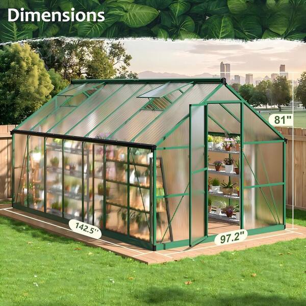VIWAT 8 ft. W x 11.8 ft. D Greenhouse for Outdoors, Polycarbonate