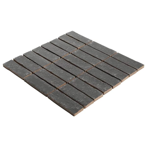 Creston Charcoal Gray 4 in. x 0.39 in. Stacked Matte Porcelain Mosaic Floor and Wall Tile Sample