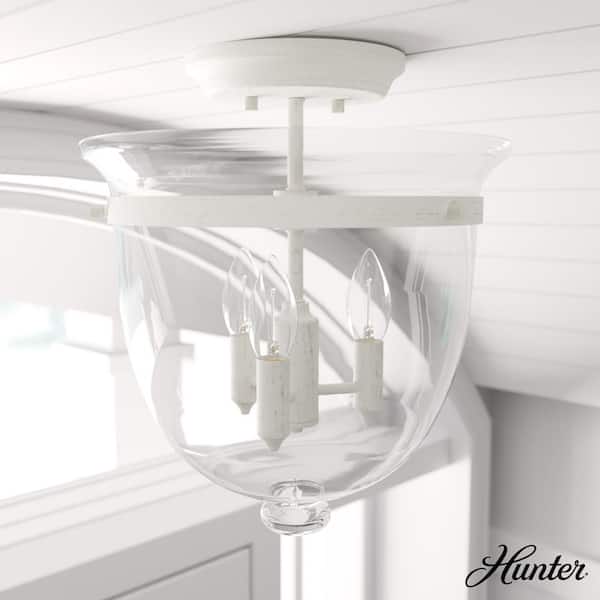 Hunter Belltown 13 in. 3 Light Rustic White Semi Flush Mount Bedroom Light