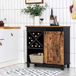 Brown Kitchen Buffet Storage Cabinet Sideboard with Sliding Barn Door Wine Rack