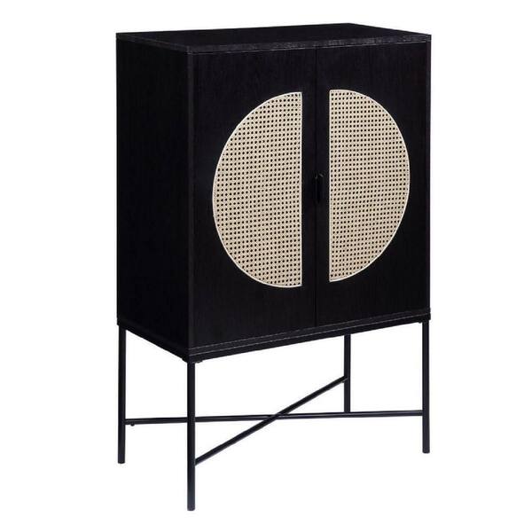 Benjara Black Wine Cabinet with Glass Holder and Metal Legs BM279020 ...