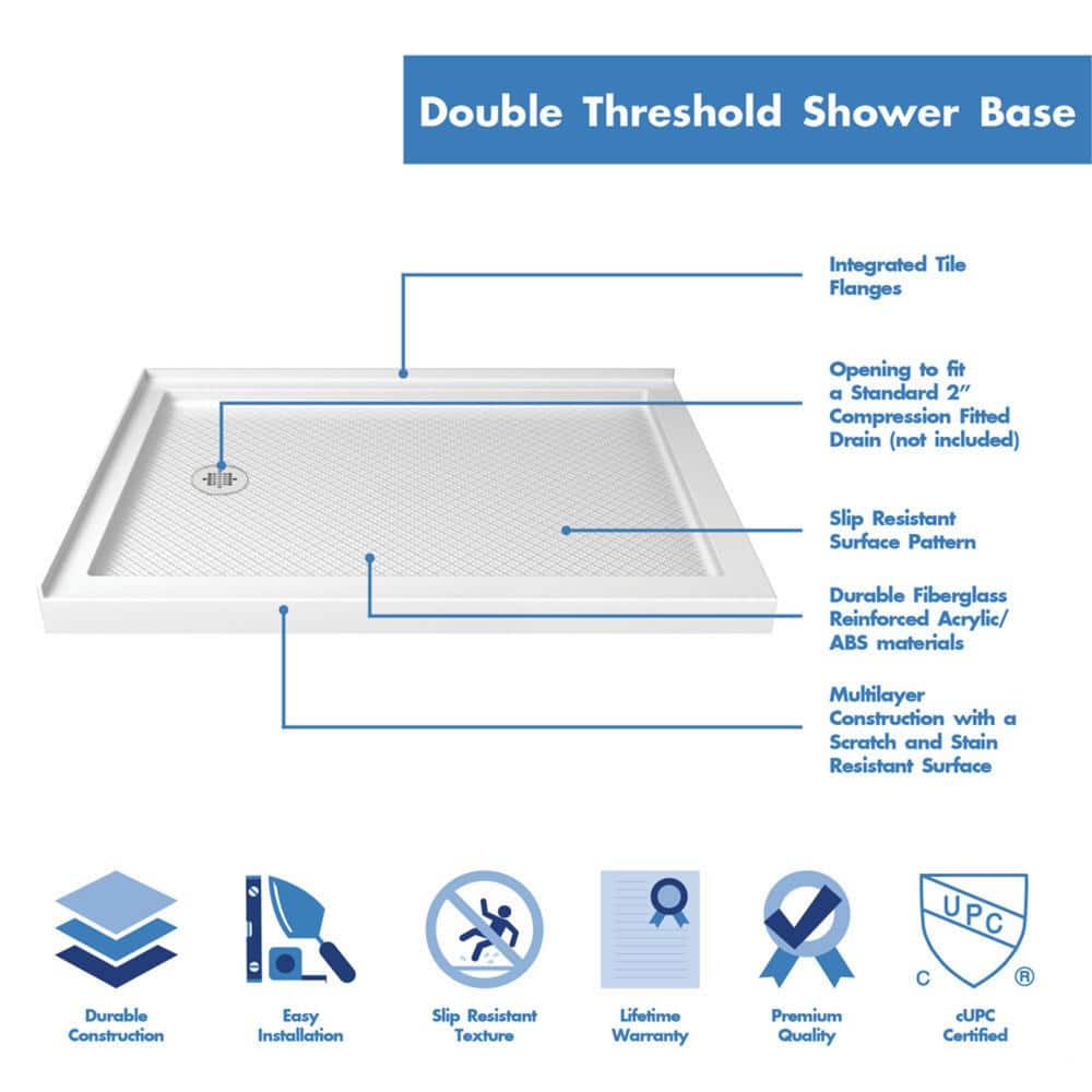 SlimLine White Acrylic 48" x 32" Double Threshold Shower Base