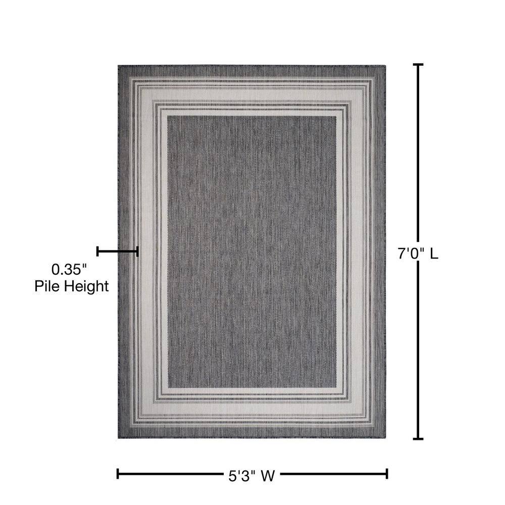 Modern Anthracite & White Stripe 5' x 7' Indoor/Outdoor Rug