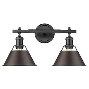 Orwell 4.875 in. 2-Light Black Vanity Light with Rubbed Bronze Shade