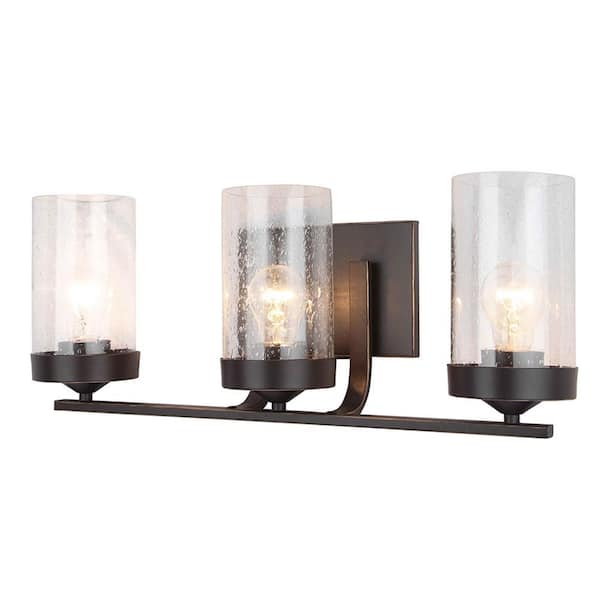 Unbranded 9 in. 3-Light Imperial Dark Brown Vanity Light with Clear Seedy Glass Shades