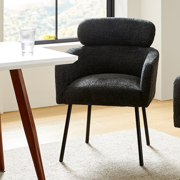JAYDEN CREATION Andrew Black Modern Boucle Lambswool Dining Chair with Metal Legs
