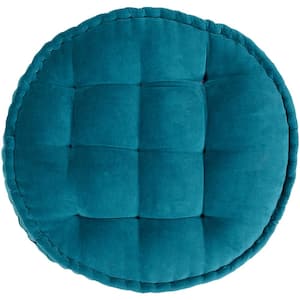 Biasca Teal Solid Cotton 30 in. x 30 in. Round Throw Pillow
