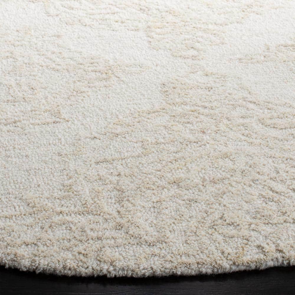 Ivory Beige 6' Round Handmade Wool Tufted Rug
