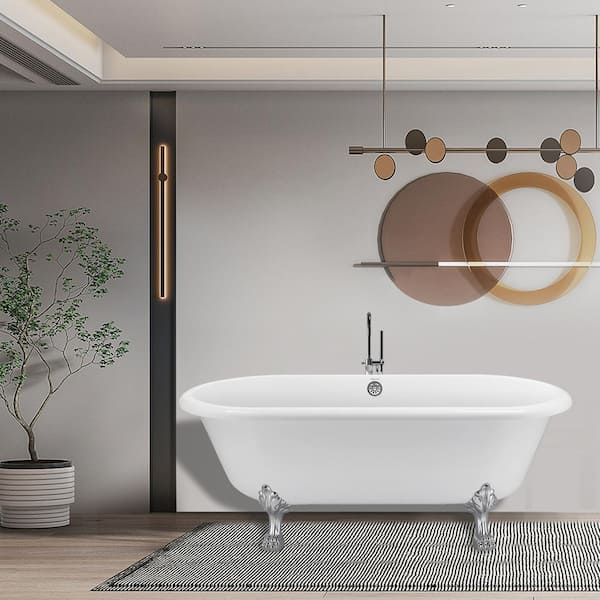 UPIKER Luxurious 67 in. Acrylic Clawfoot Bathtub Non-Whirlpool Soaking Bathtub in White