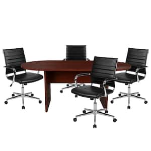 35 in. Mahogany Oval Engineered Wood Conference Table with Tilt Adjustment