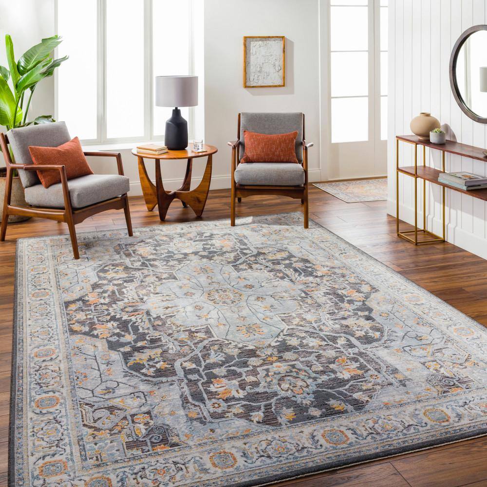Black Oriental Medallion Fringe Rug 2'x3' Wool-Blend Easy Care