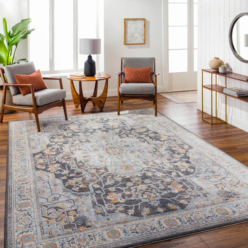 Black Oriental Medallion Fringe Rug 2'x3' Wool-Blend Easy Care