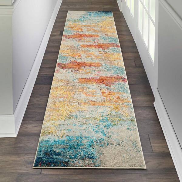 Multi colour Abstract Modern Contemporary Easycare Quality Area Rug Runner Round 