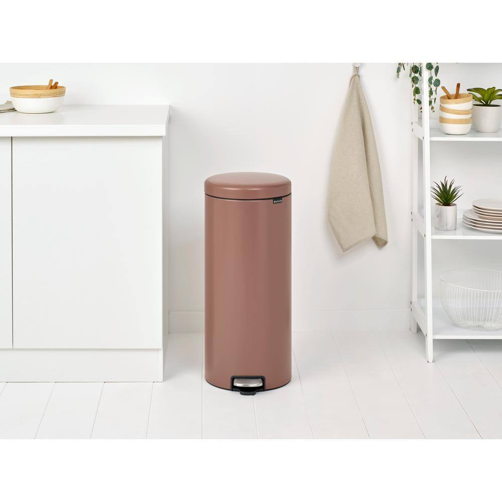 Satin Taupe 8-Gallon Fingerprint Resistant Step-On Trash Can