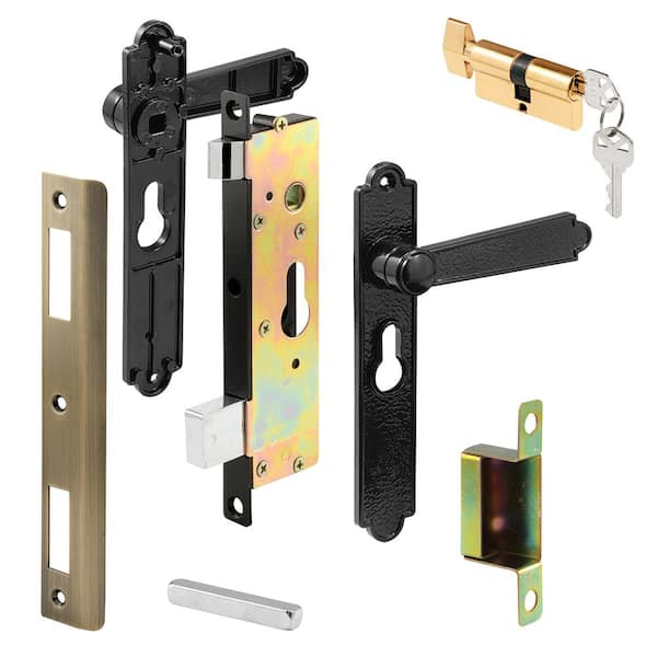Security Screen or Storm Door Lever Set, Lock Cylinder, Diecast, Black