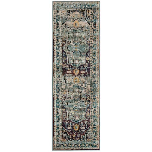 SAFAVIEH Crystal Teal/Rose 2 ft. x 13 ft. Border Runner Rug