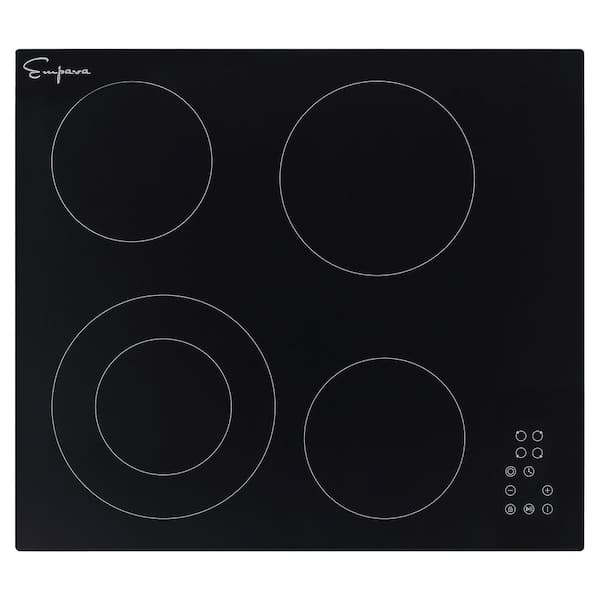 24 in. ETL-Certified 4 EGO Heating Elements Electric Radiant Cooktop, 240V 6400W, Glass Ceramic Surface, Black
