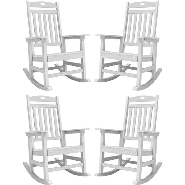 Mximu White Plastic Patio Outdoor Rocking Chair, Fire Pit Adirondack Rocker Chair with High Backrest(4-Pack)